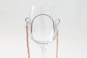 Braided Suede - Pink & White - Silver Holder | Wine Glass Necklace