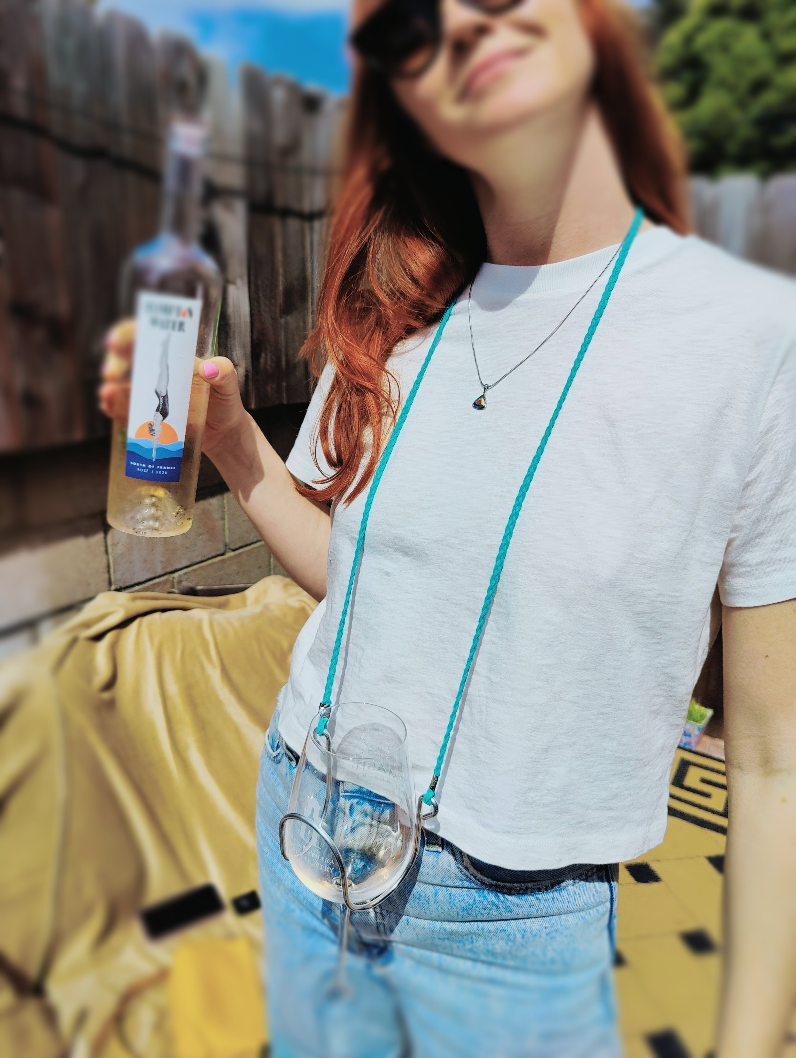 Suede - Solid Blue  - Wine Glass Necklace