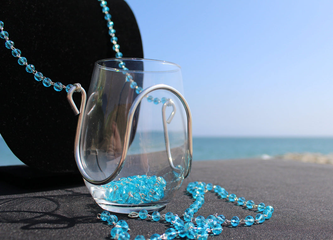 Sapphire Crystal Bead Wine Glass Necklace - Corking Creations