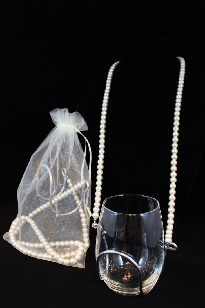 Hand Beaded Pearl - Wine Glass Necklace