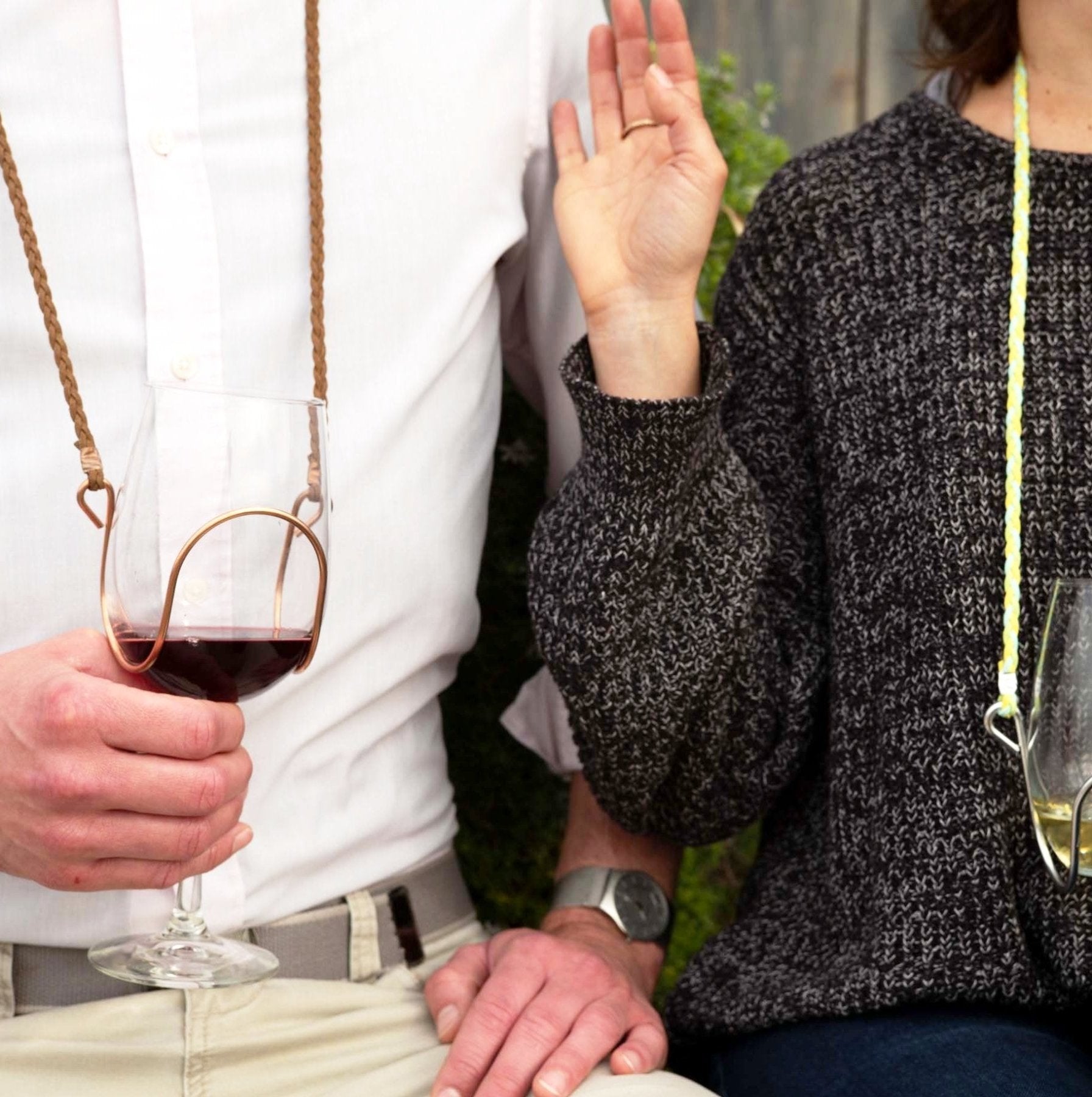 Brown Suede Wine Necklace - Copper Holder | Wine Glass Necklace