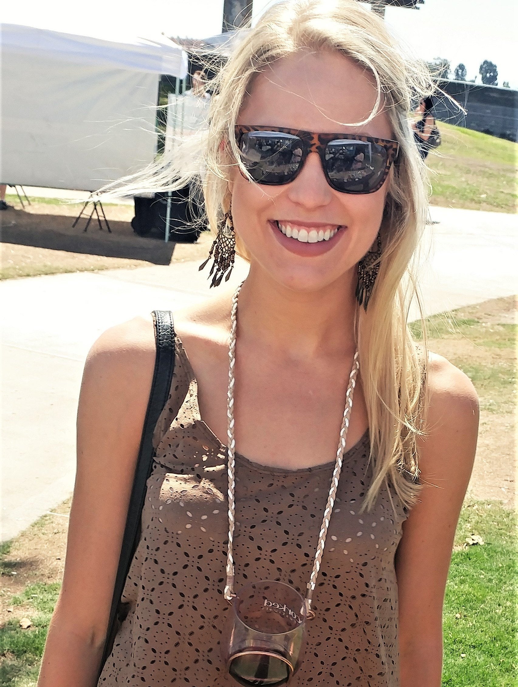 Braided Suede - Beige & White | Wine Glass Necklace 