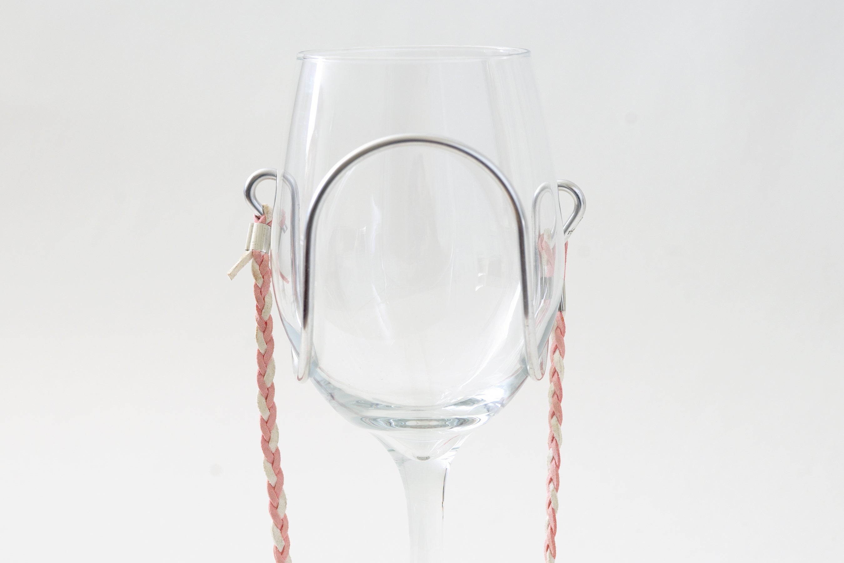 Braided Suede - Pink & White - Silver Holder | Wine Glass Necklace